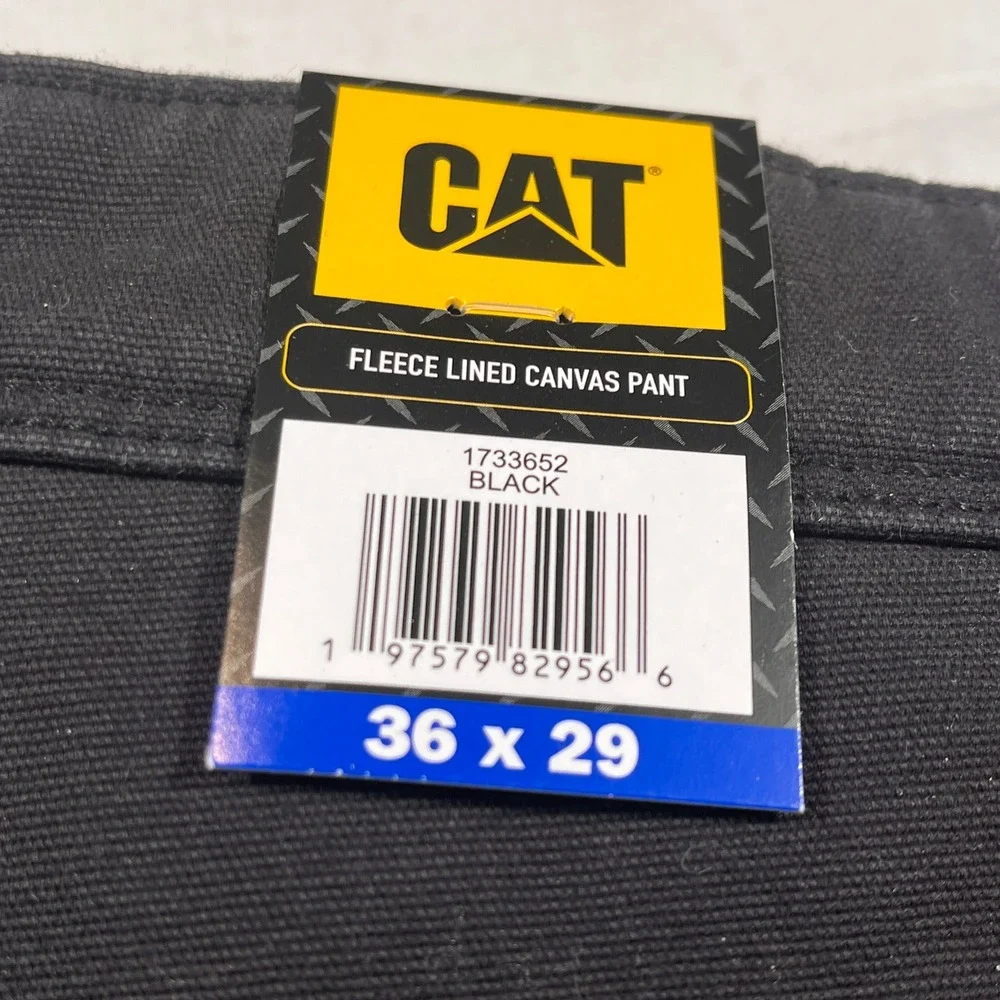 CAT Fleece Lined Canvas‎ Pant Mens 36x29 Black NEW Stretch Straight Leg New